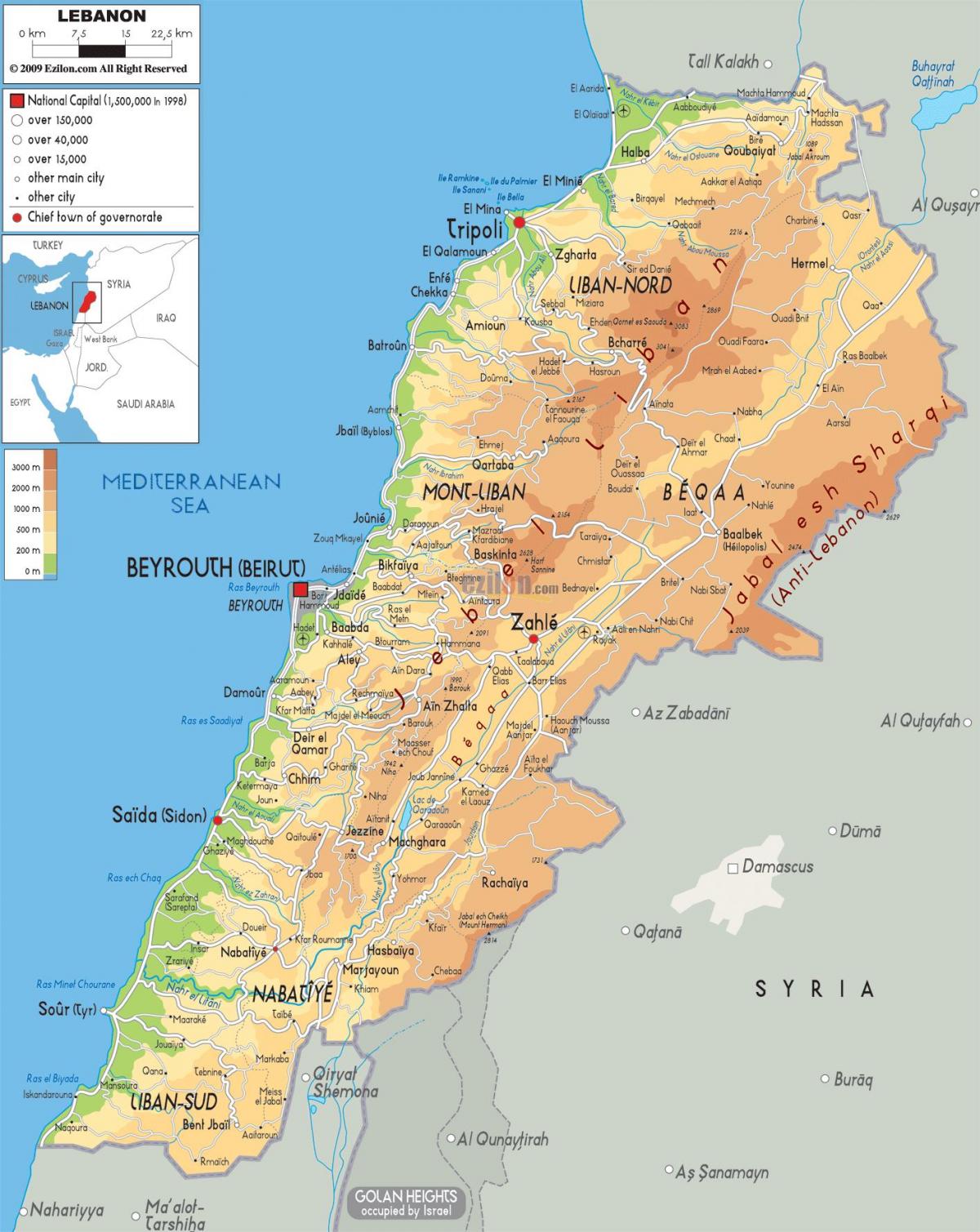 žemėlapis Libanas fizinio