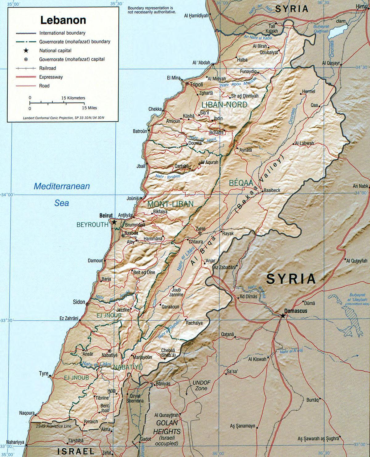 žemėlapis Libanas geografija