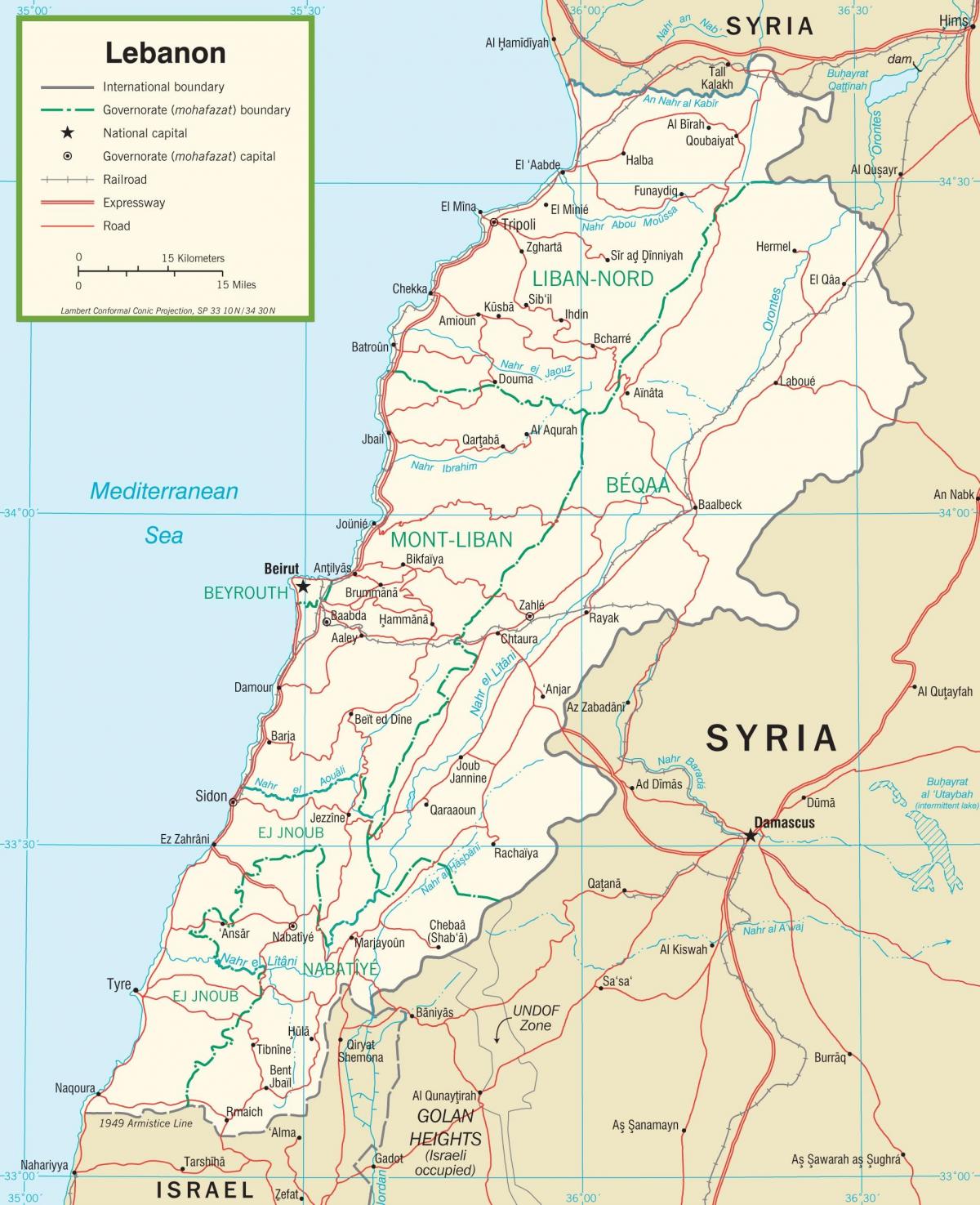 Libanas kelių žemėlapis
