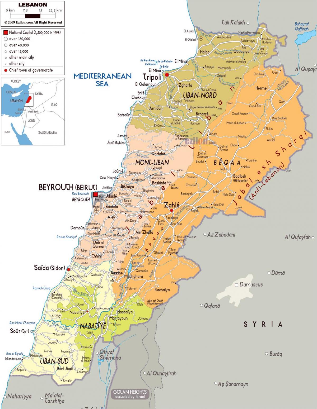 Libanas detalus žemėlapis