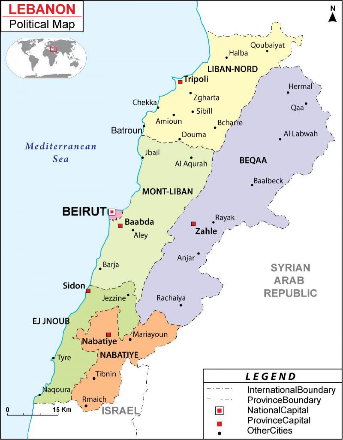 žemėlapis Libano politinė