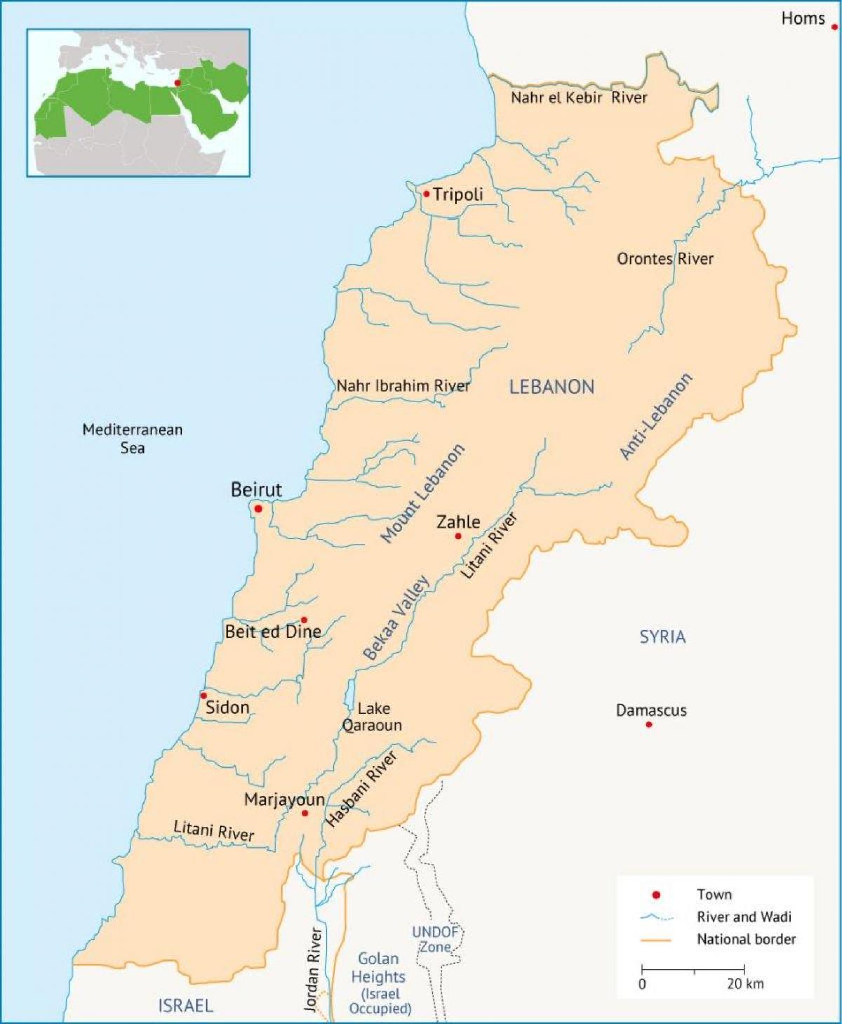Libanas upės žemėlapis